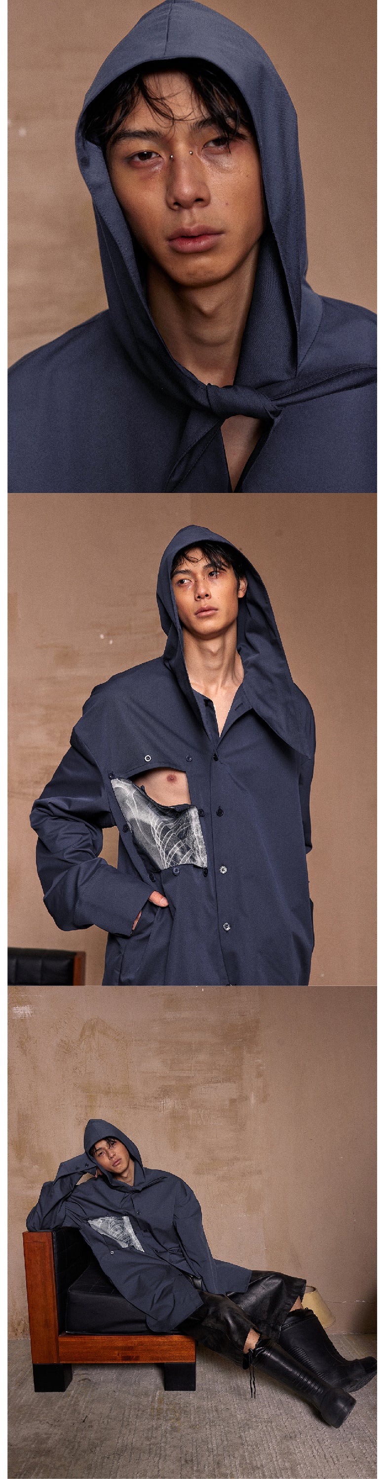 Silhouette hooded scarf shirt