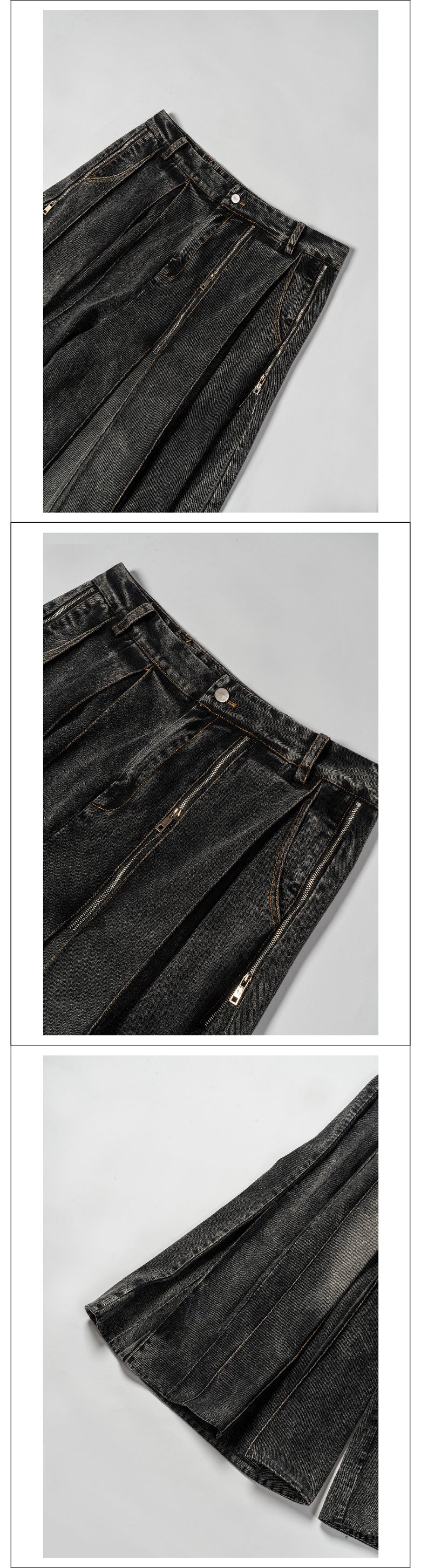 Multi zipper washed wide leg pants