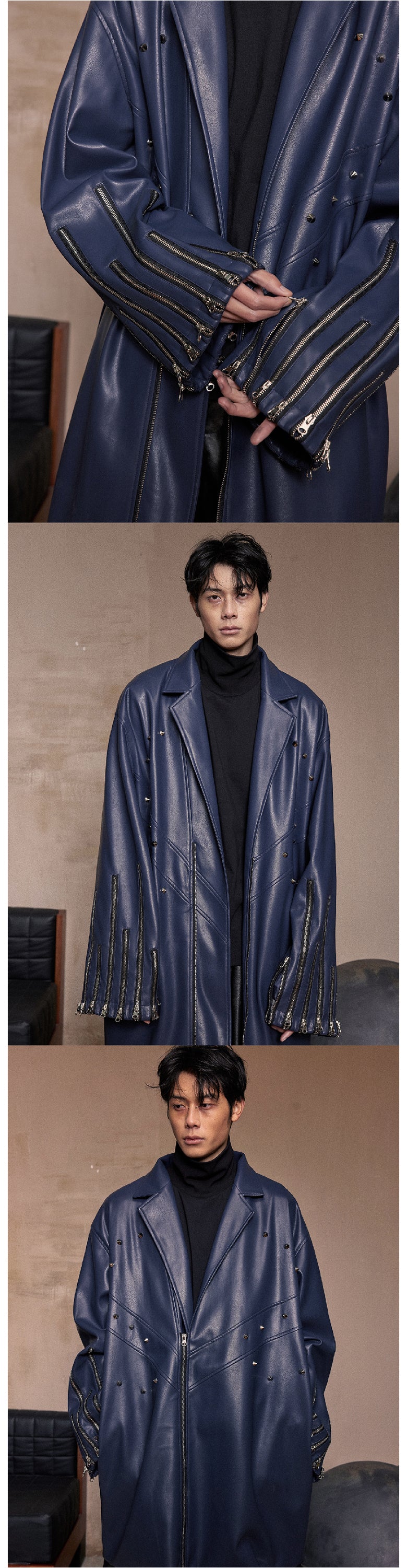 Blue cuff multi zipper silhouette jacket