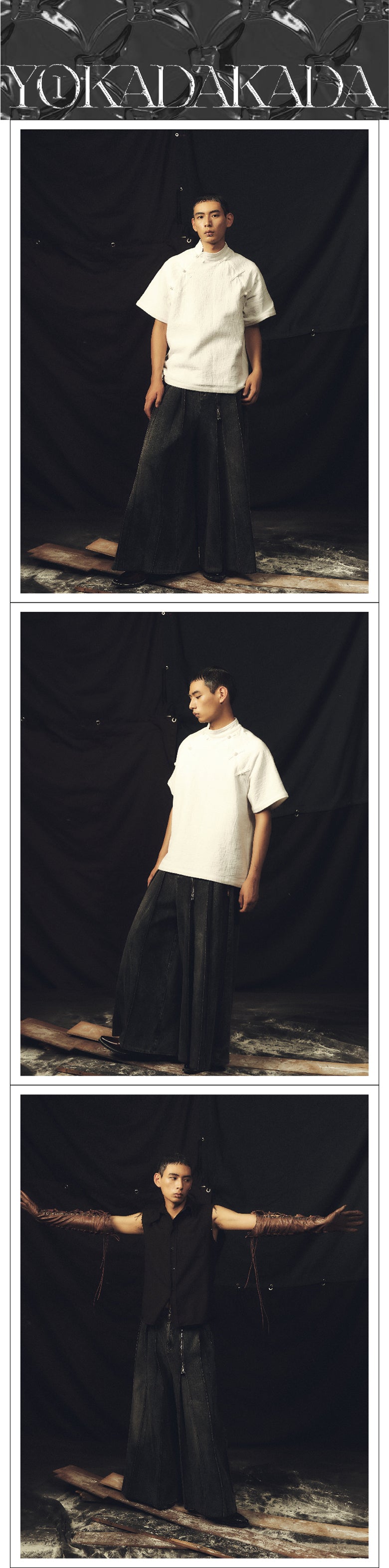 Multi zipper washed wide leg pants