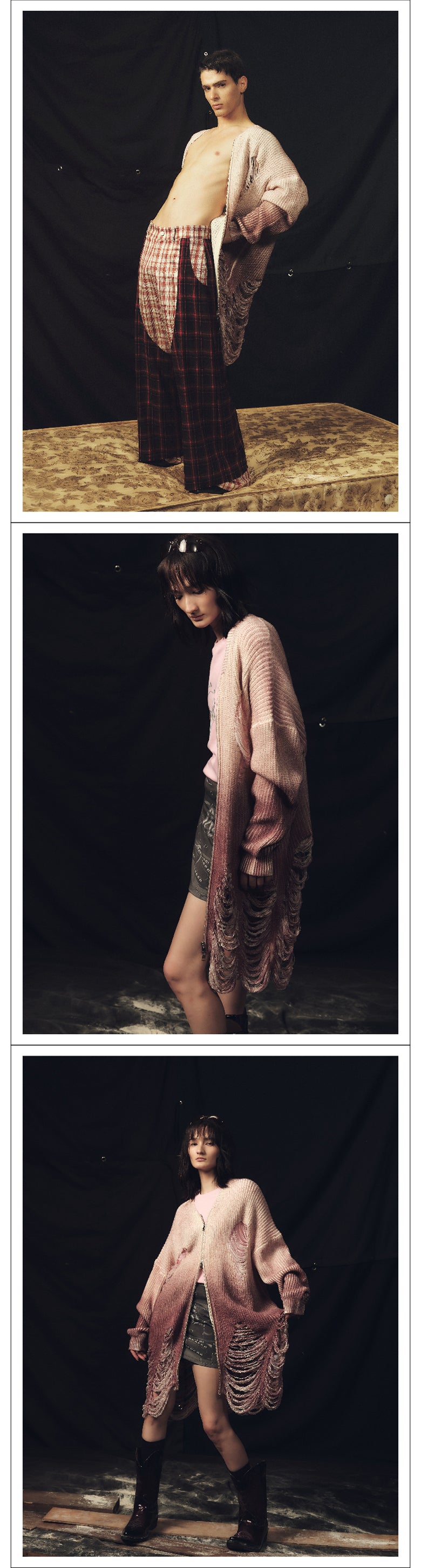 Gradient two-color ripped sweater