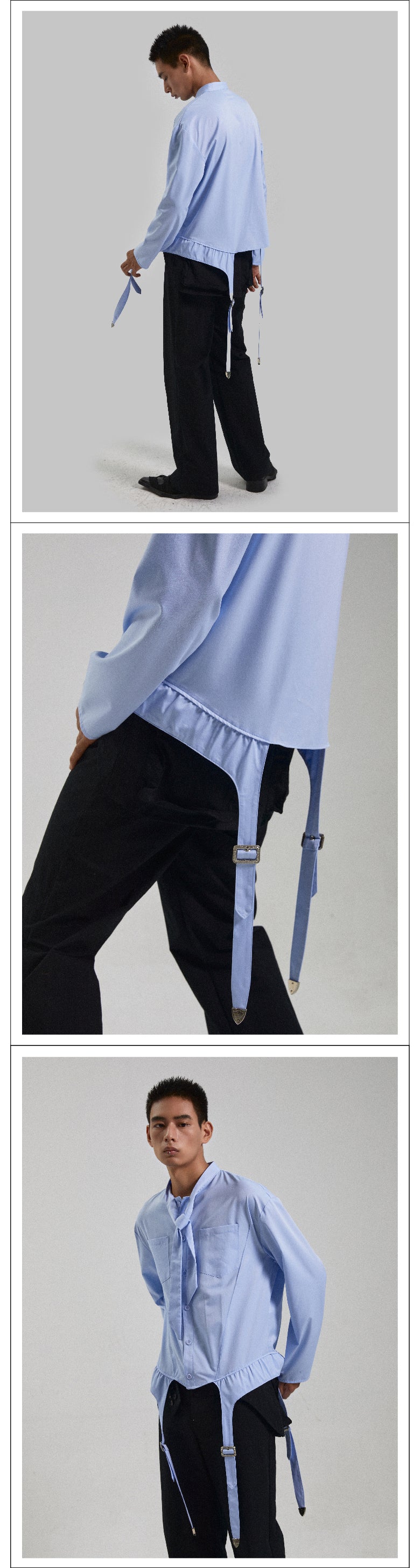 Blue suspender socks design bow tie shirt