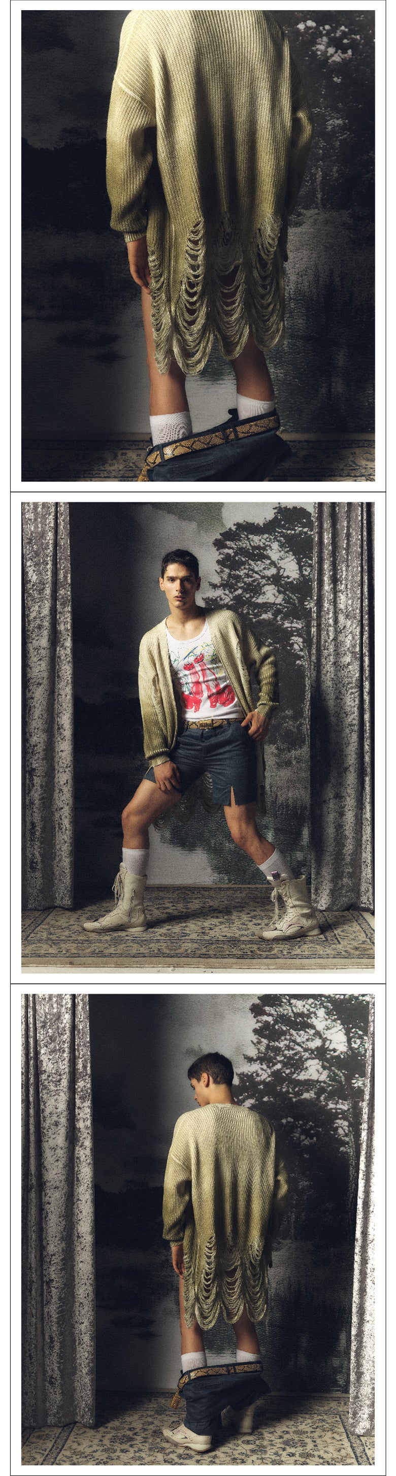 Gradient two-color ripped sweater