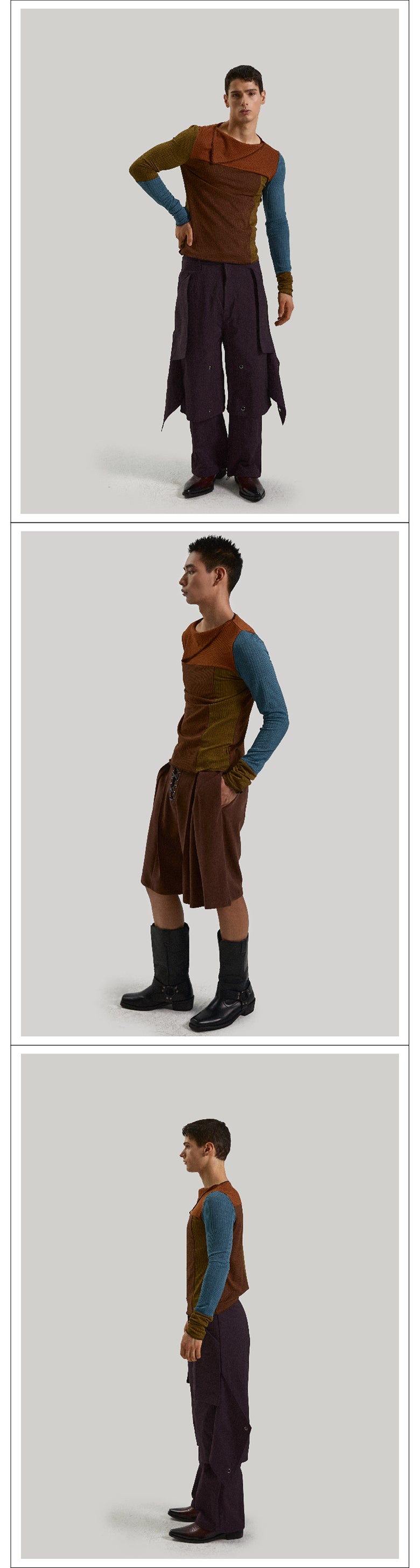 Splicing retro triangle neck tight top