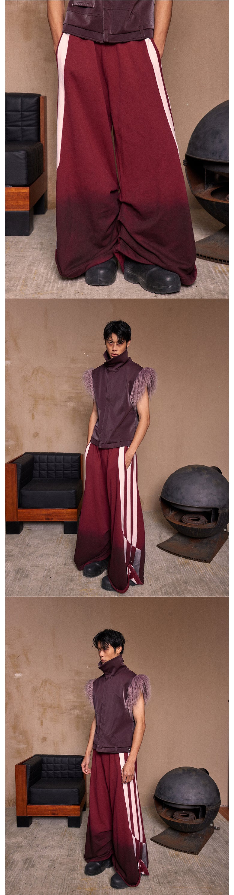 Two tone printed wide leg sports pants