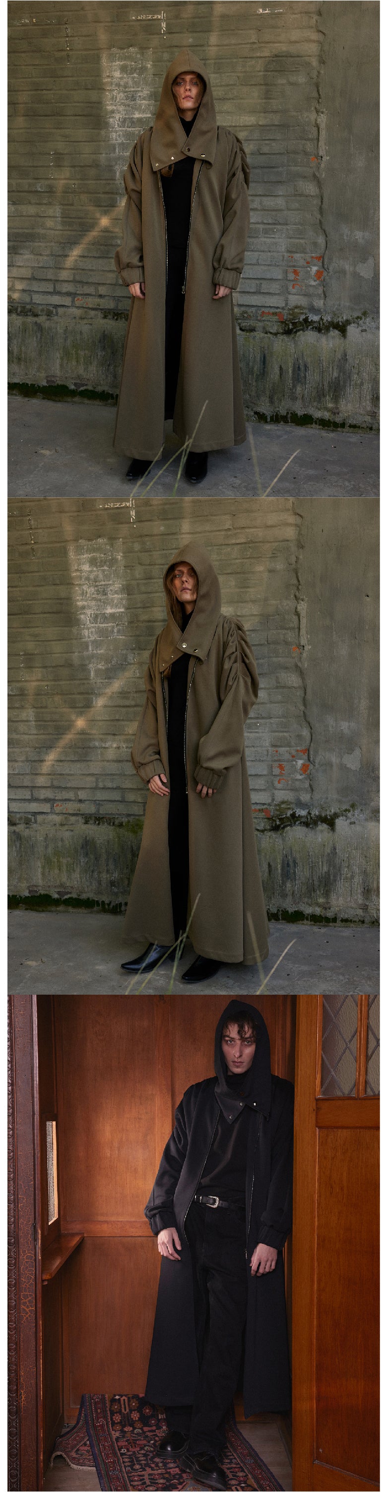 Hooded cloak pleated long windbreaker