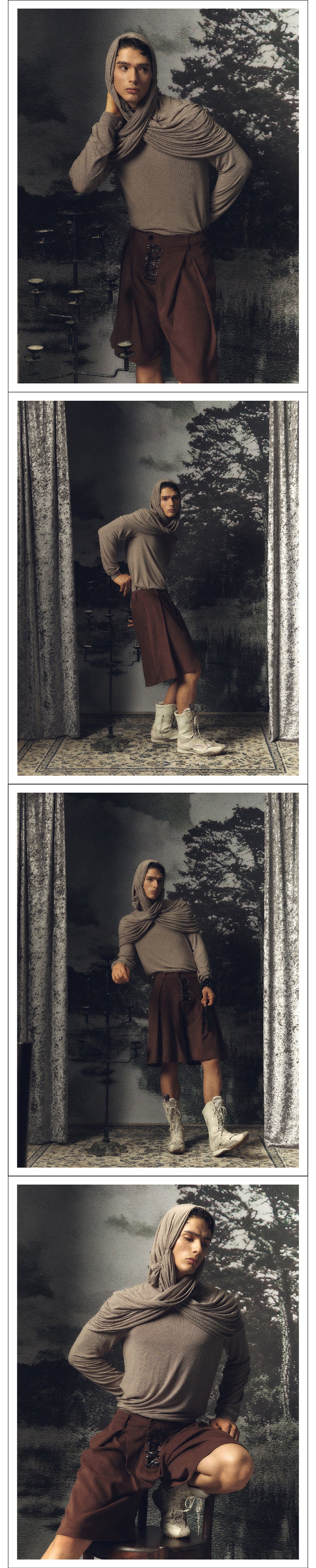 Belt decoration drawstring brown suit set