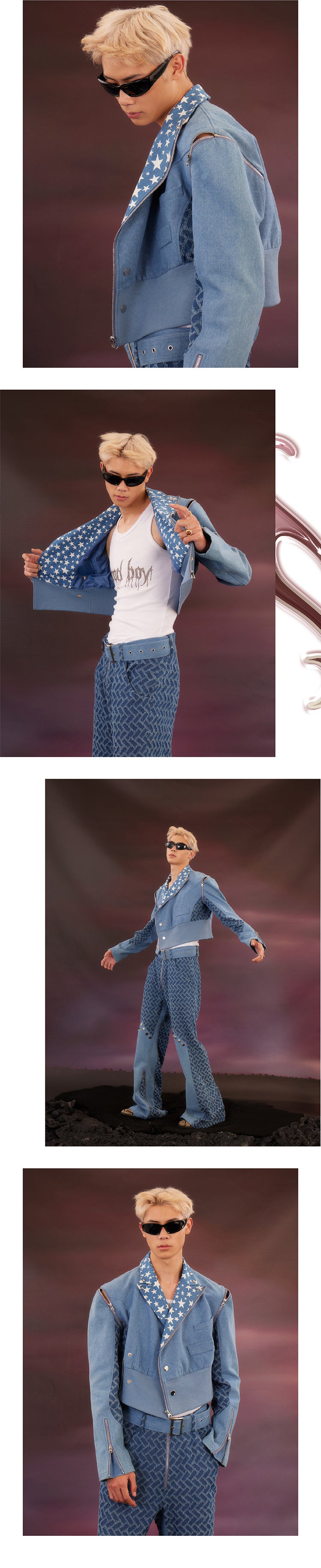 Denim sleeves detachable short jacket