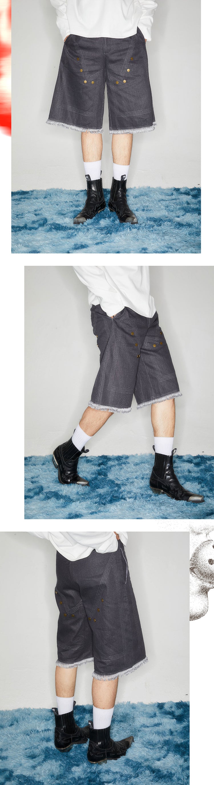 Workwear rivet rough edge shorts