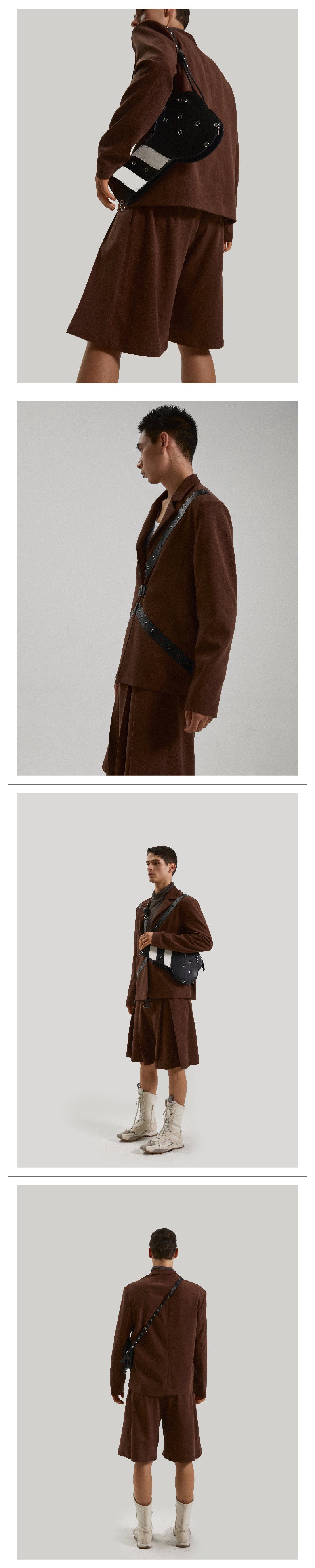 Belt decoration drawstring brown suit set