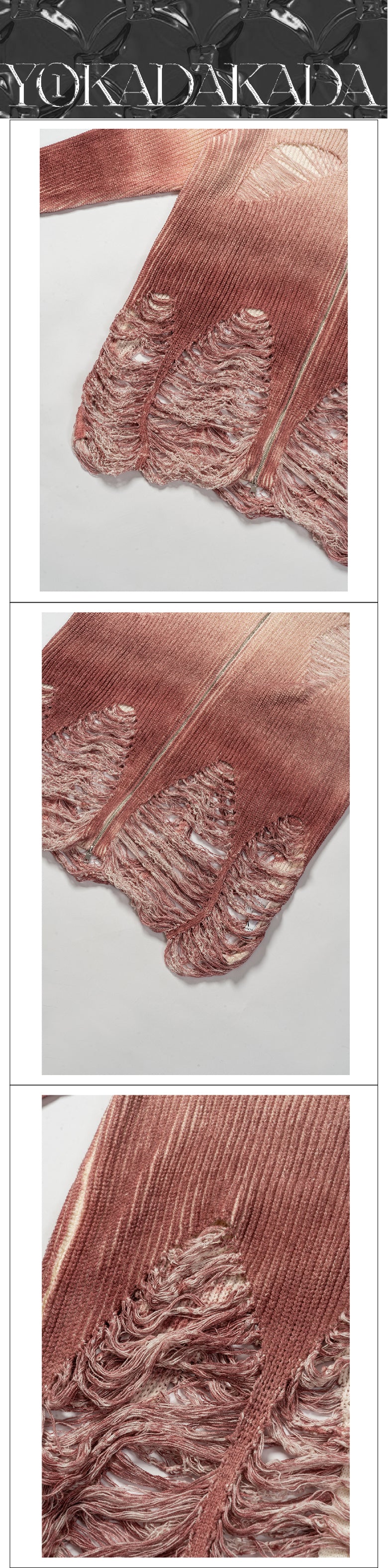 Gradient two-color ripped sweater