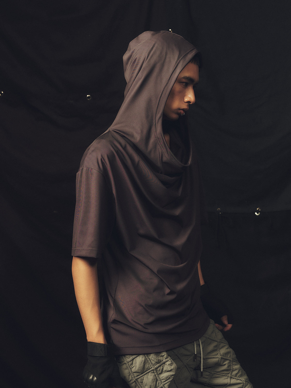 Boxing style pleated hoodie T-shirt