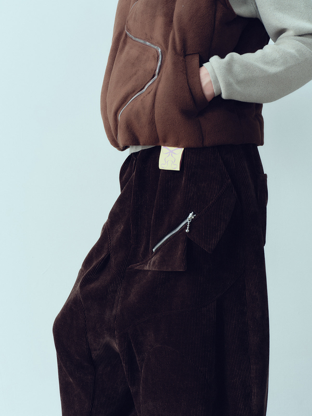 Corduroy wide leg wide crotch lantern pants