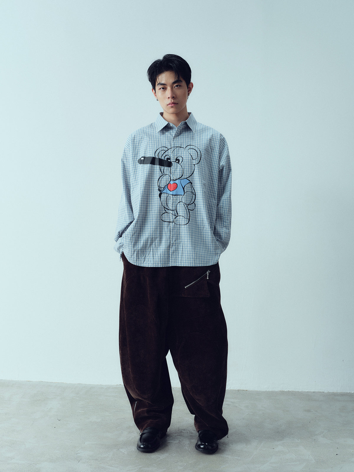 Pinocchio Bear Printed Checkered Shirt