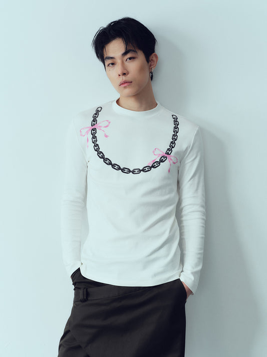 Bow tie iron chain long sleeved T-shirt