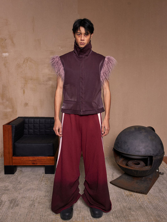 Purple hairy shoulder sleeveless vest