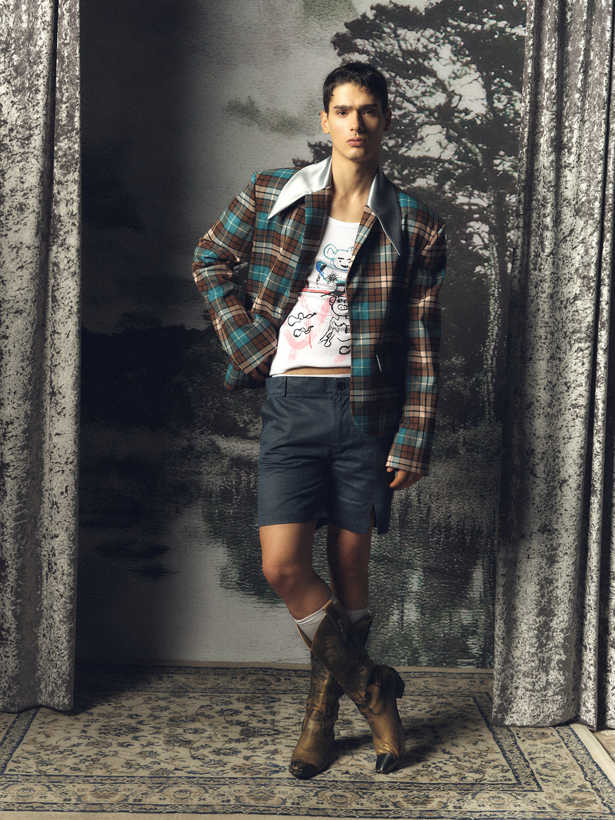 Bright retro checkered suit