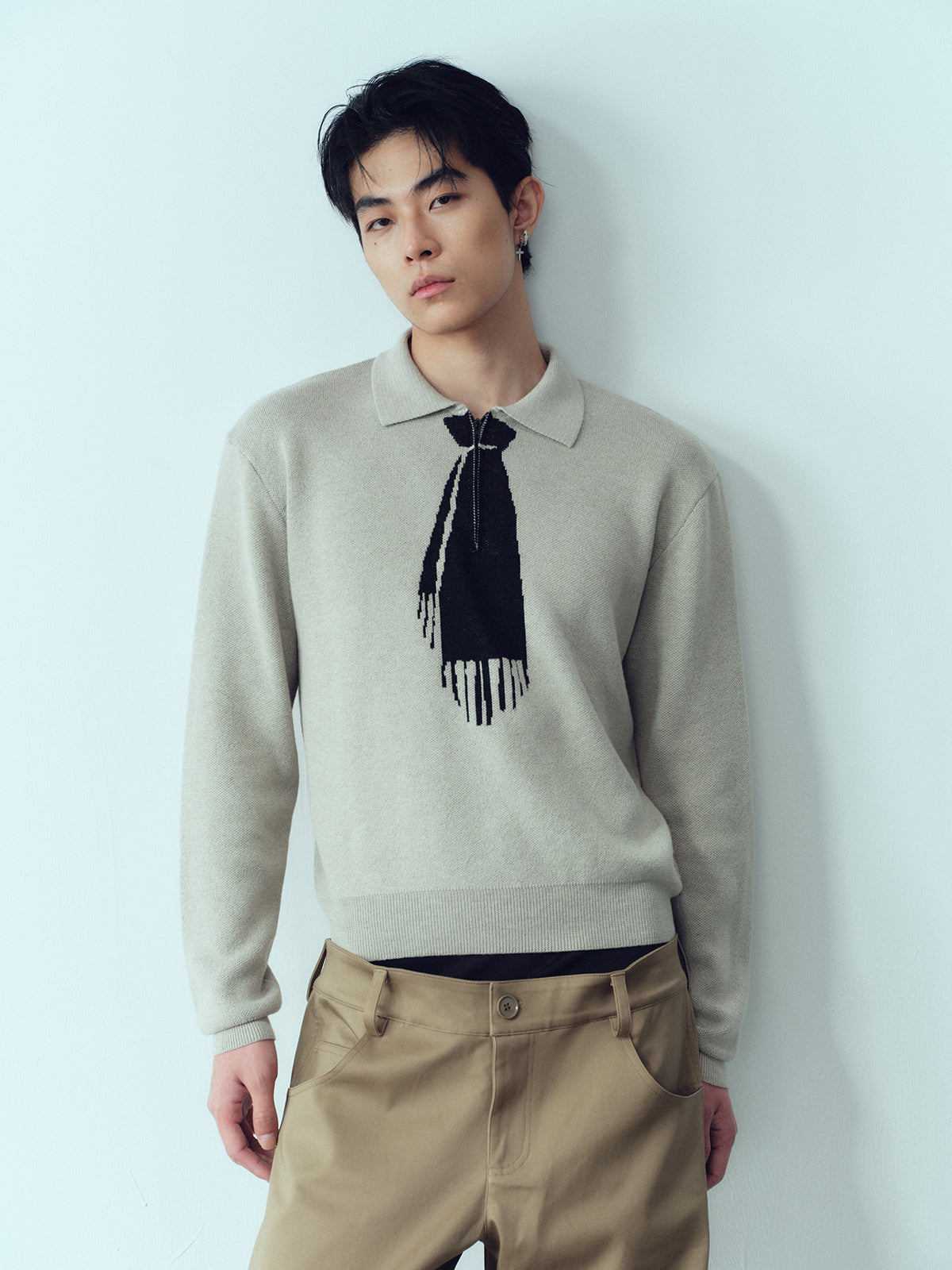 Tie Hook Flower Two tone Sweater