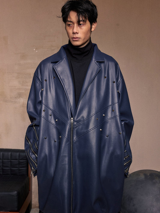 Blue cuff multi zipper silhouette jacket