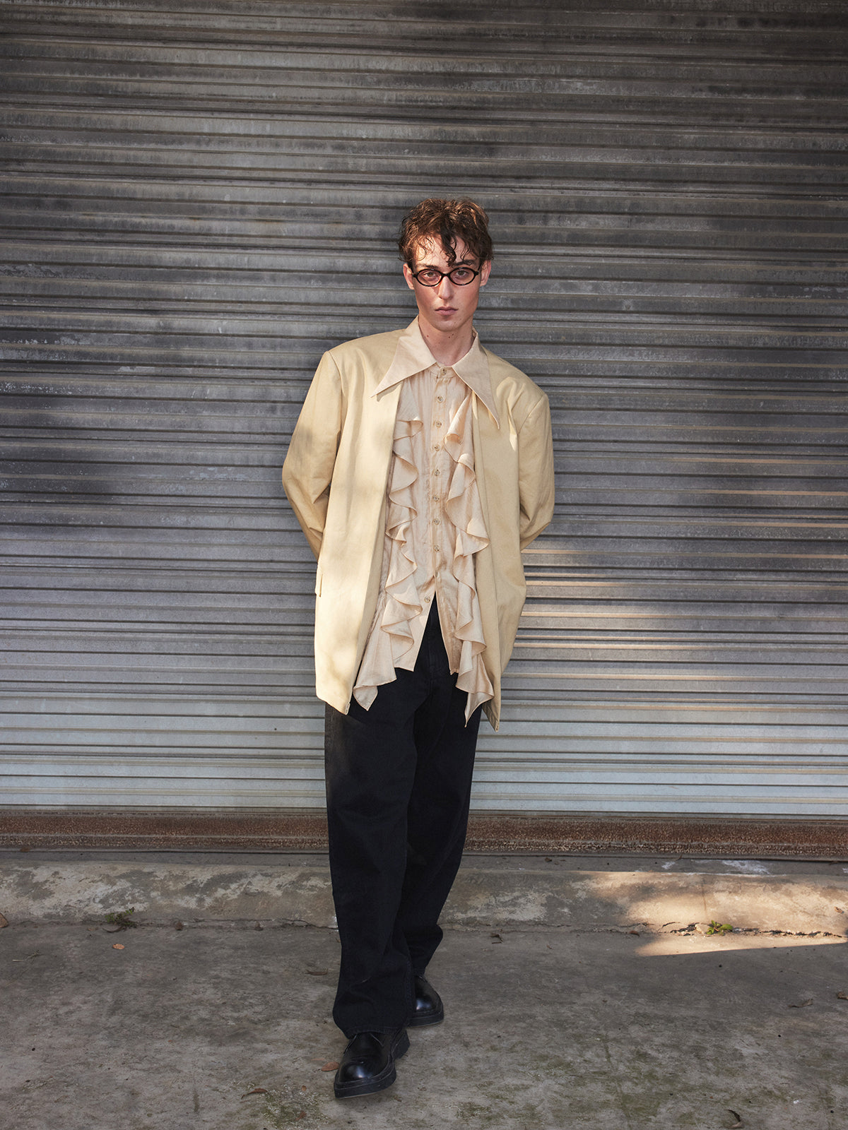 Double layered ruffle collar vintage suit