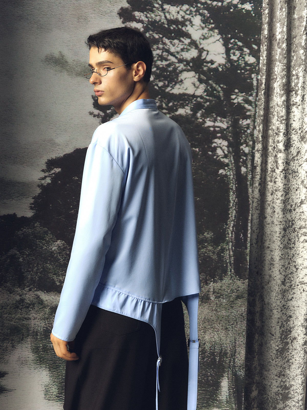 Blue suspender socks design bow tie shirt