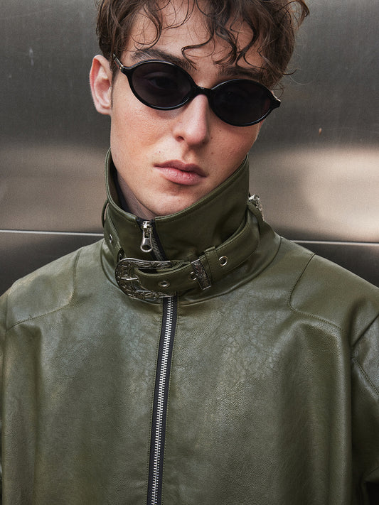 Vintage leather jacket with silhouette