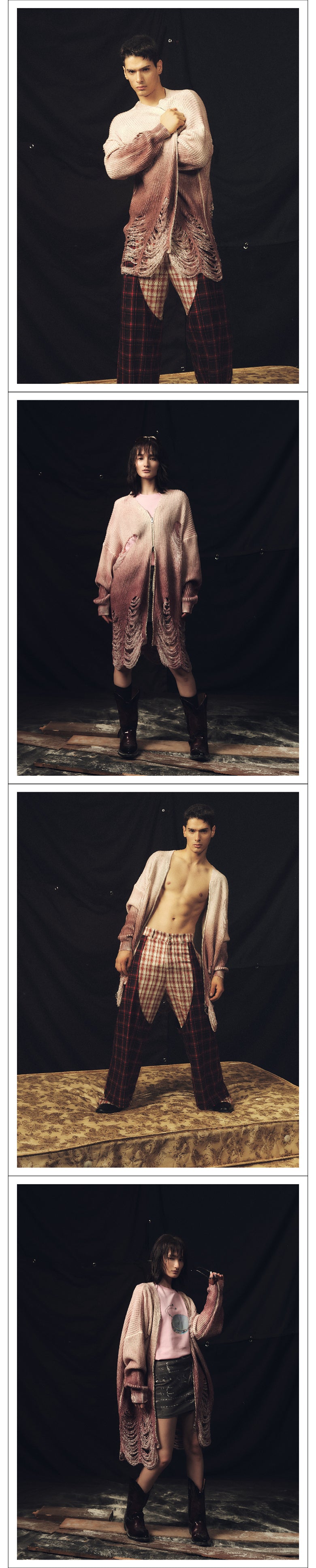 Gradient two-color ripped sweater