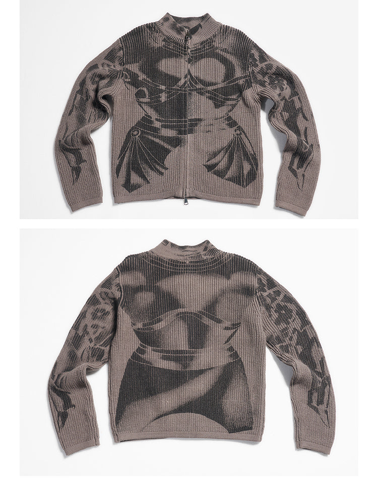 Armor printed sweater cardigan
