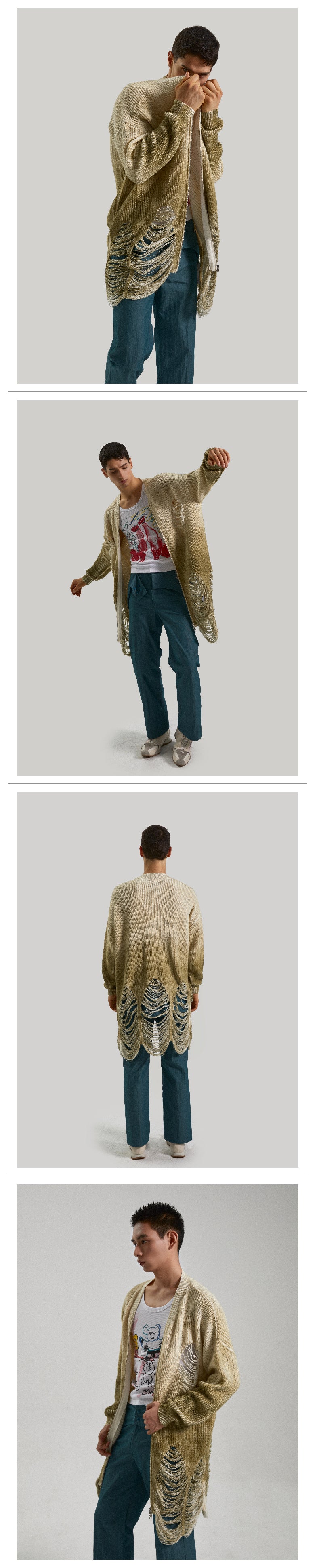 Gradient two-color ripped sweater