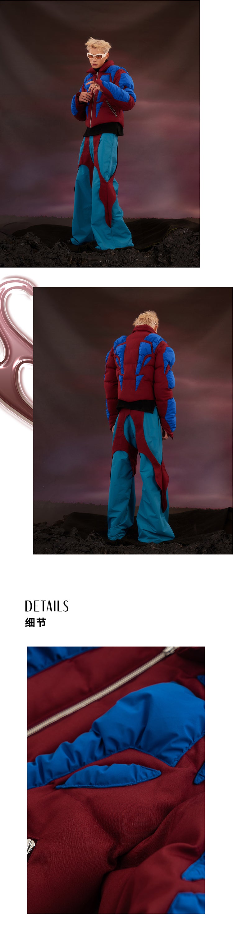 Blue red textured human cotton jacket