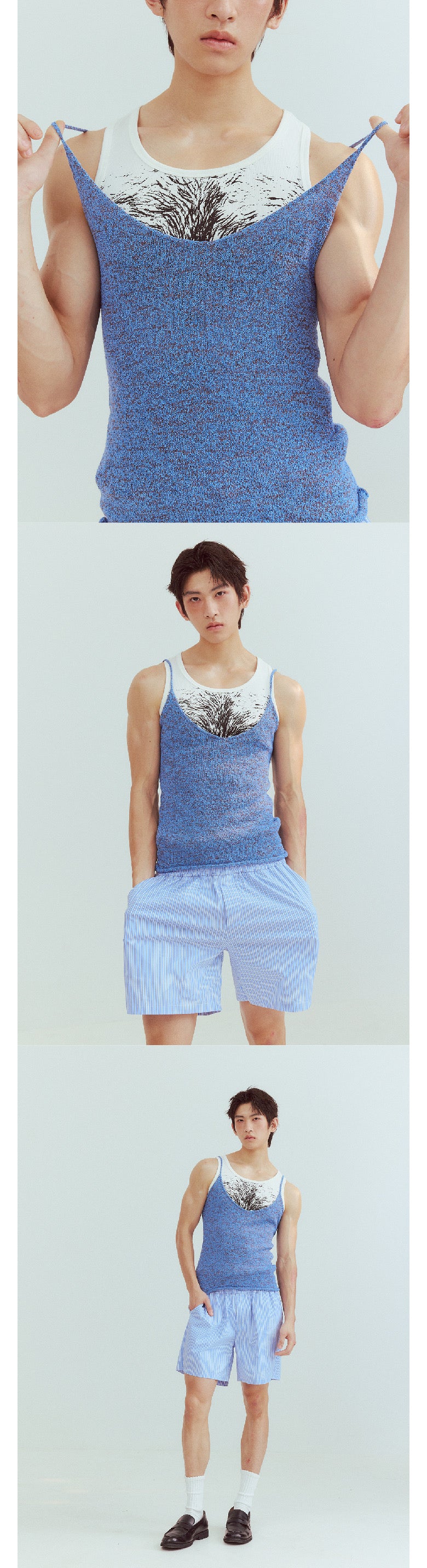 Thin shoulder strap mixed blue knitted camisole