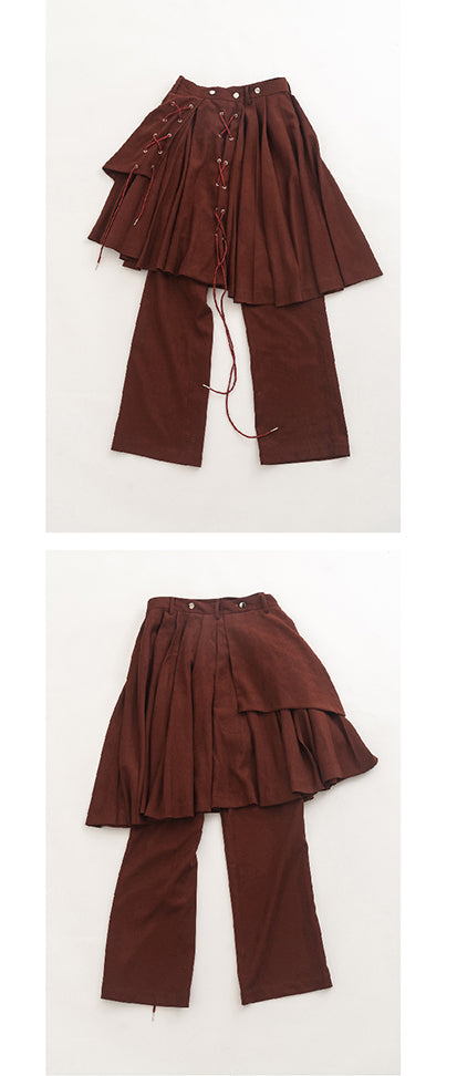 Double layer rope pleated skirt pants