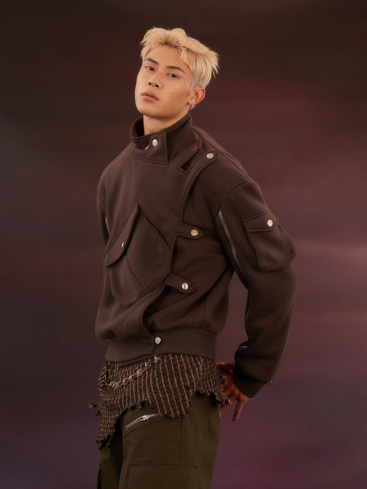 Zipper detachable button hoodie