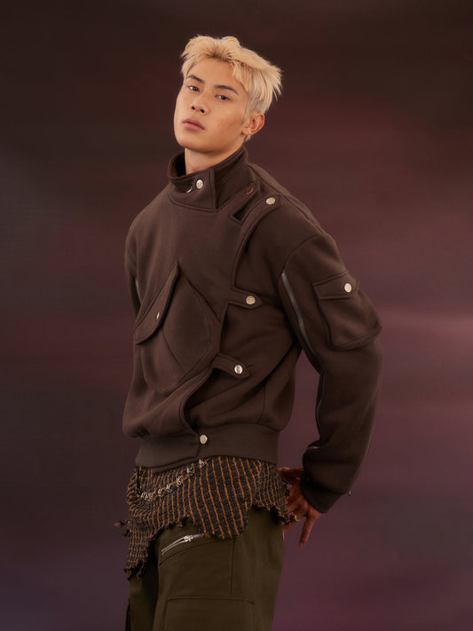 Zipper detachable button hoodie