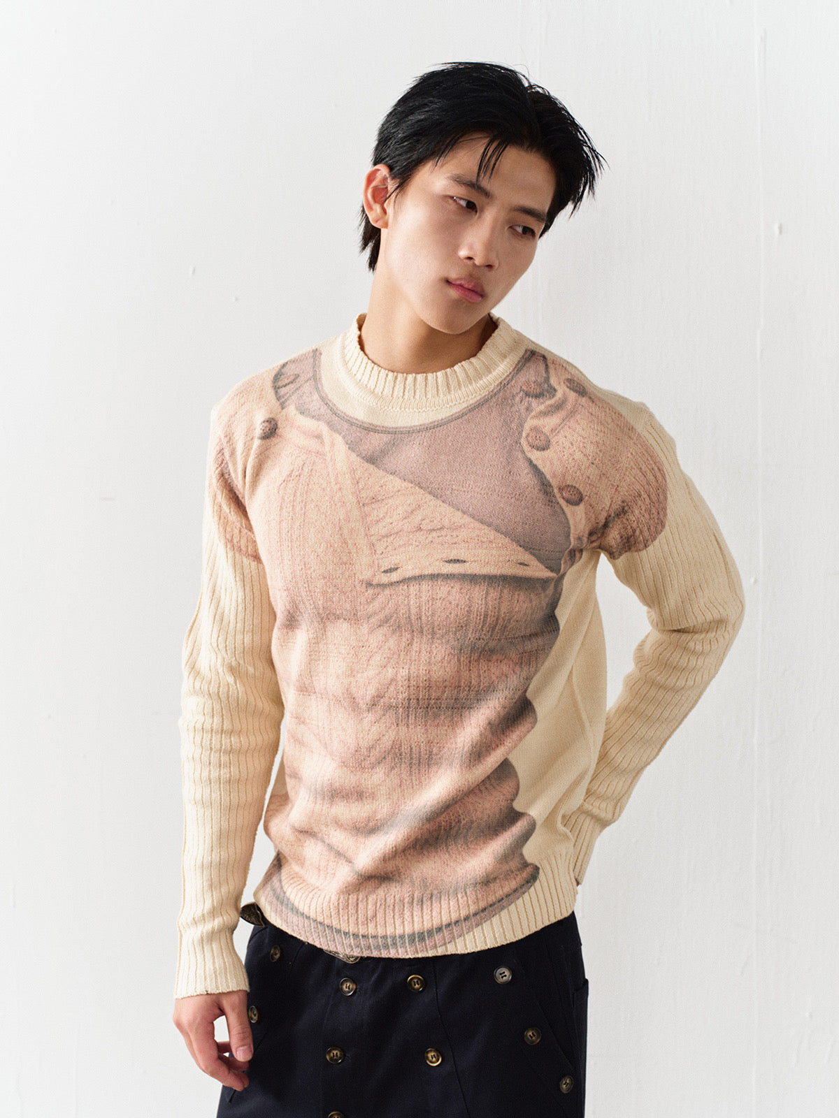 Layered printed knit sweater