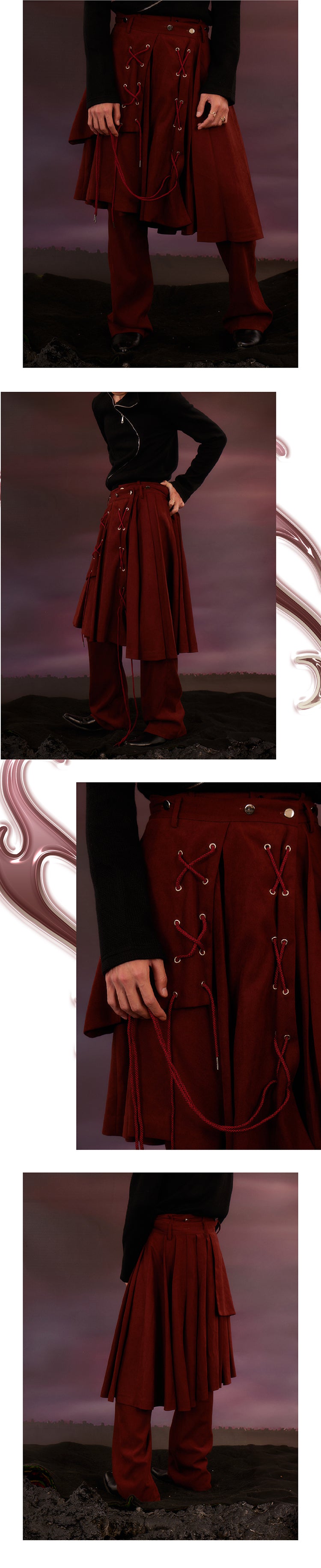 Double layer rope pleated skirt pants