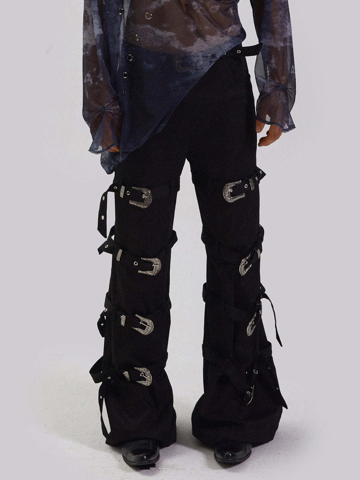 Strap retro carved iron buckle pants