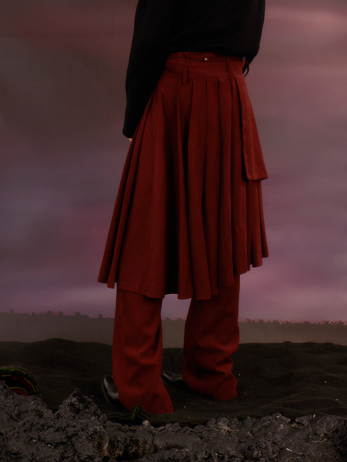 Double layer rope pleated skirt pants