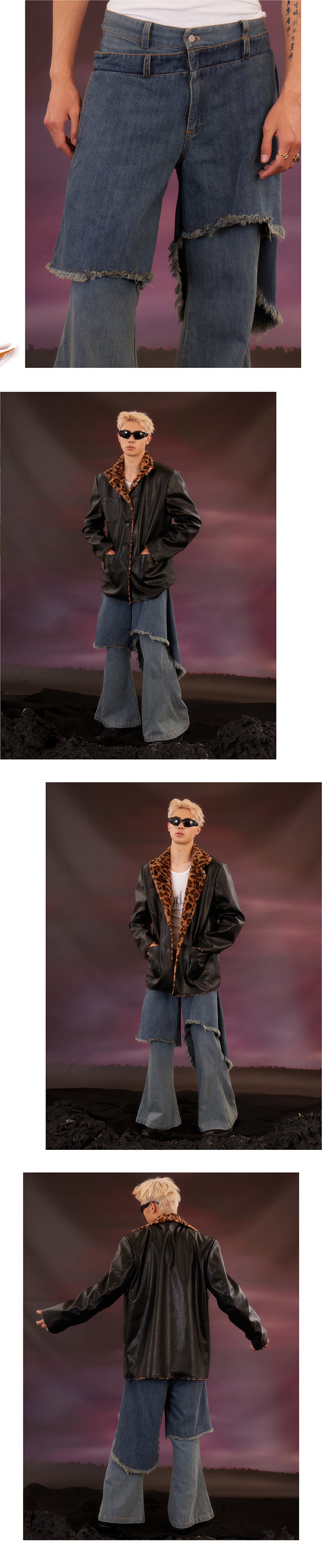 Double layered ruffled washed jeans