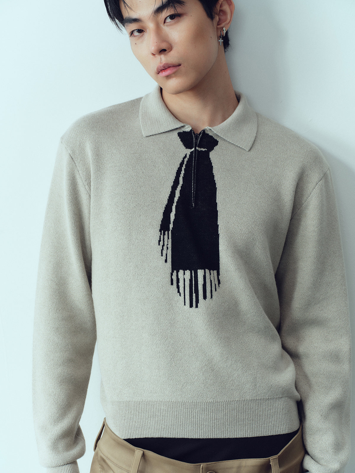 Tie Hook Flower Two tone Sweater