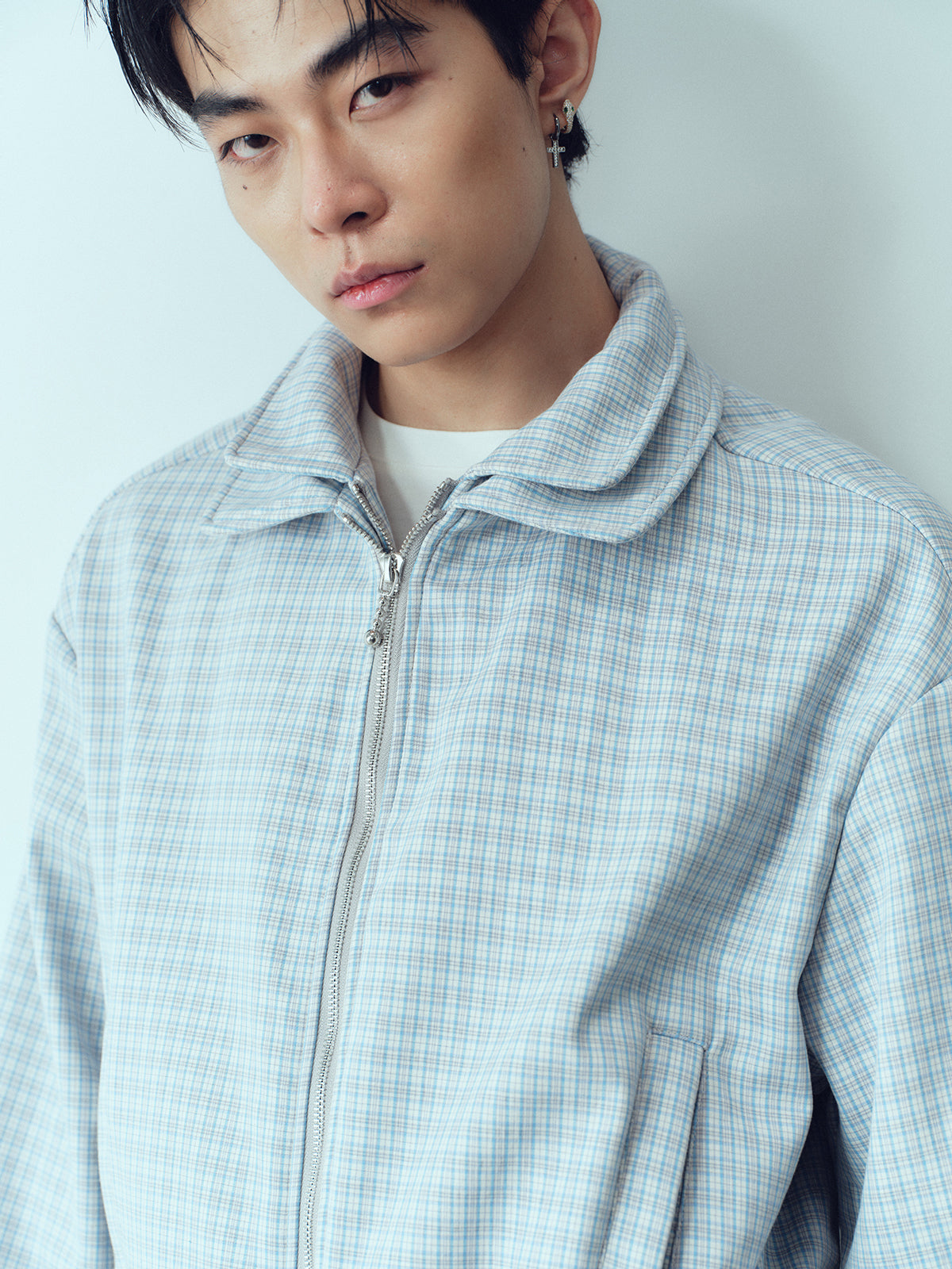 Checkered double-layer collar short jacket