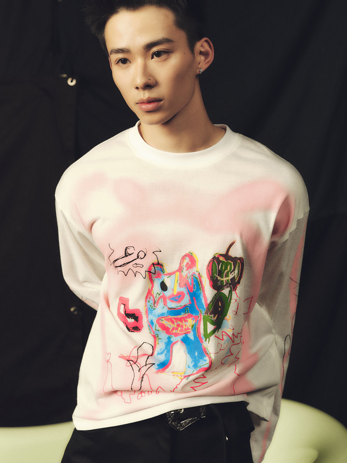 Graffiti Bear Face Long Sleeve T-shirt