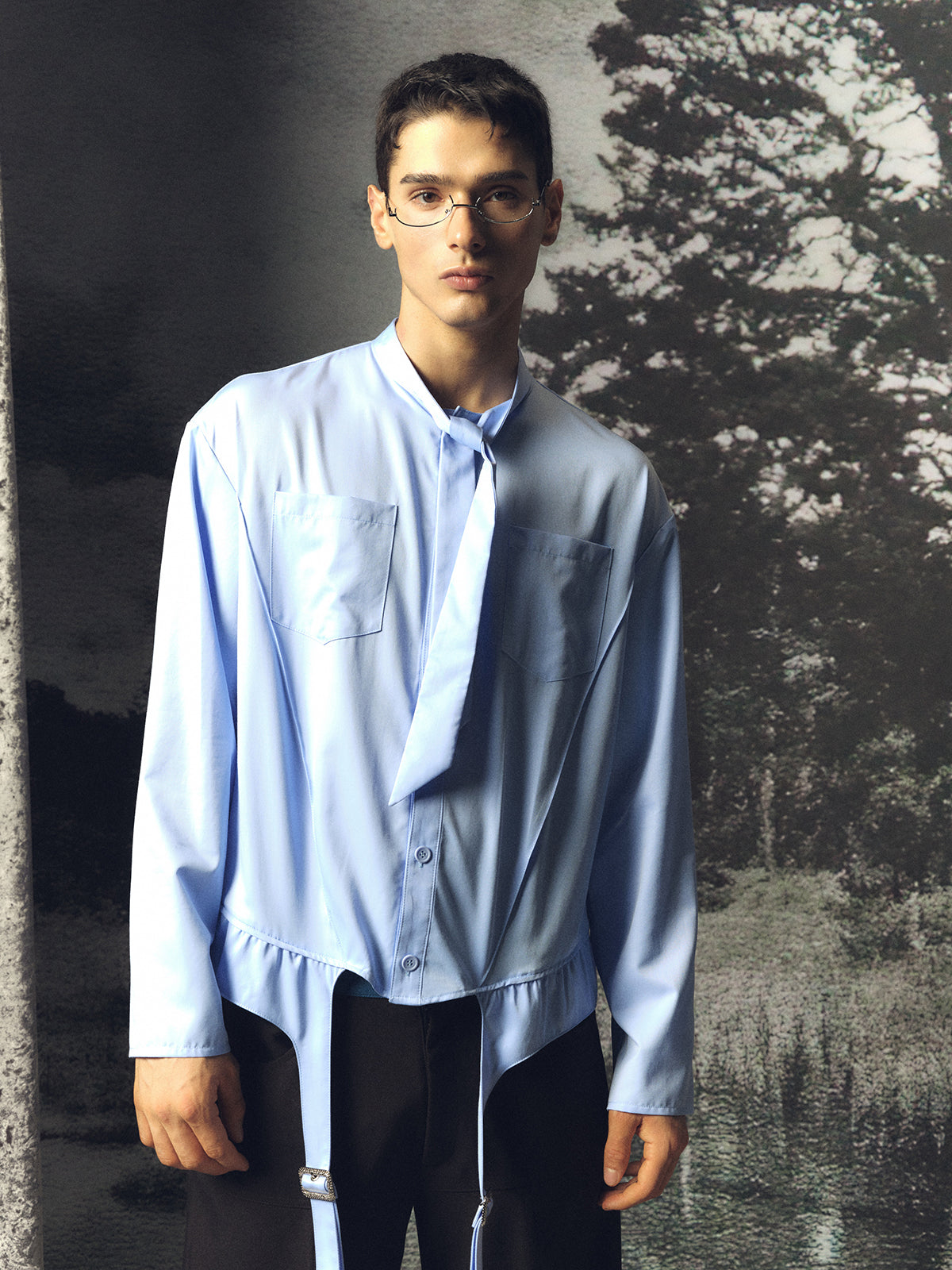 Blue suspender socks design bow tie shirt