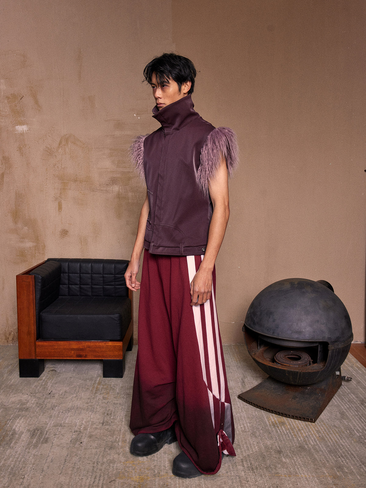 Two tone printed wide leg sports pants