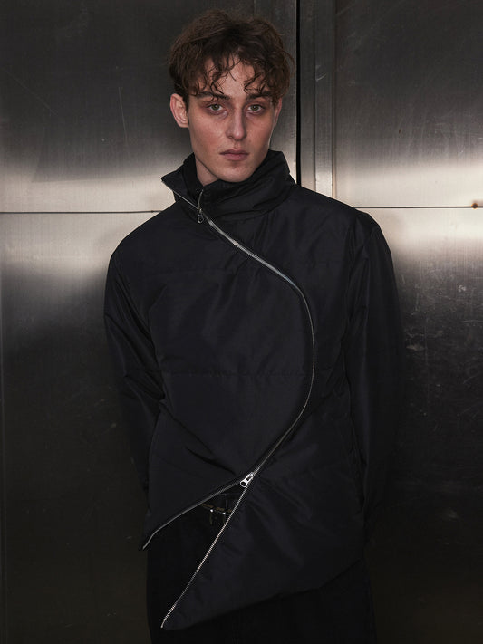 Black S-shaped zipper cotton jacket