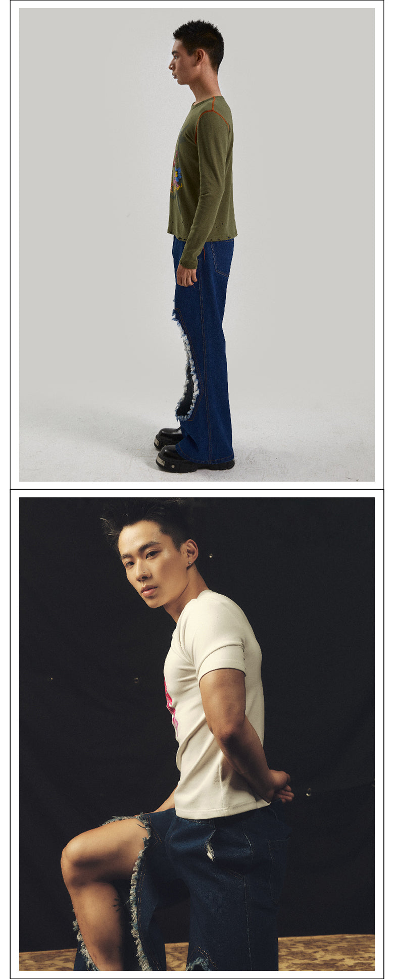 Oversized distressed washed jeans