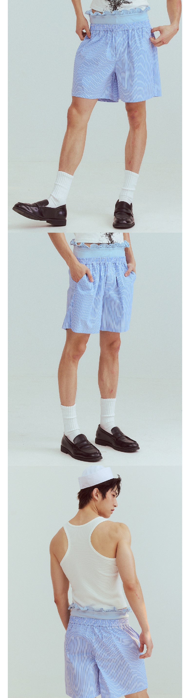 Ruffle-edged double-layered linen pants