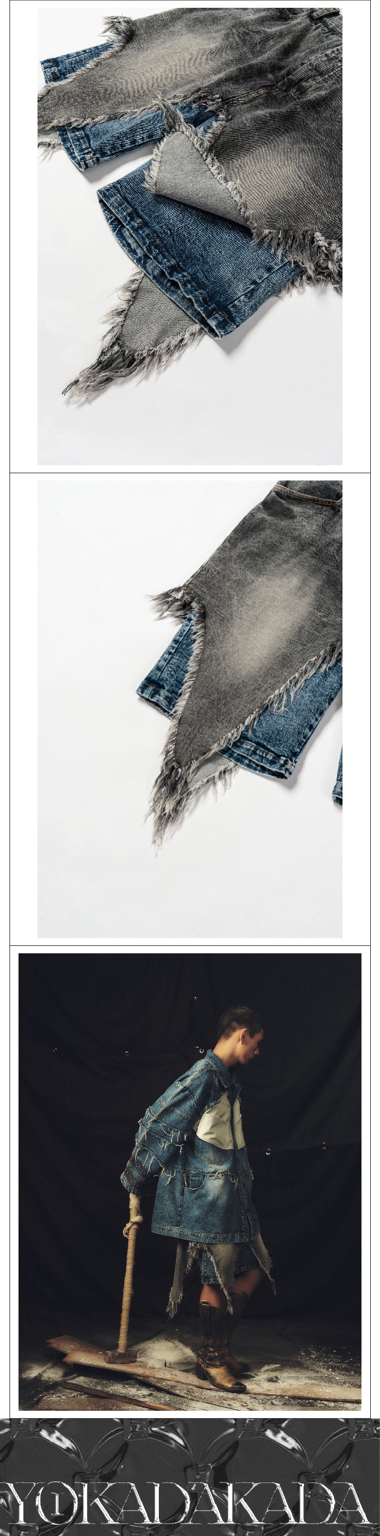 Double layered ruffled washed denim shorts