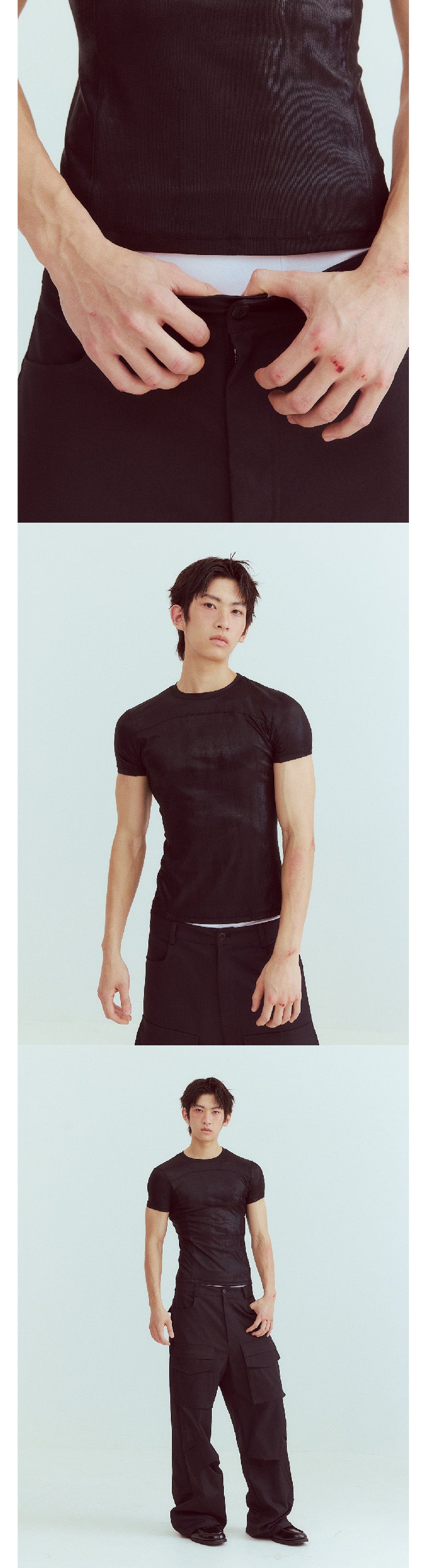 Reflective glossy tight-fitting split T-shirt