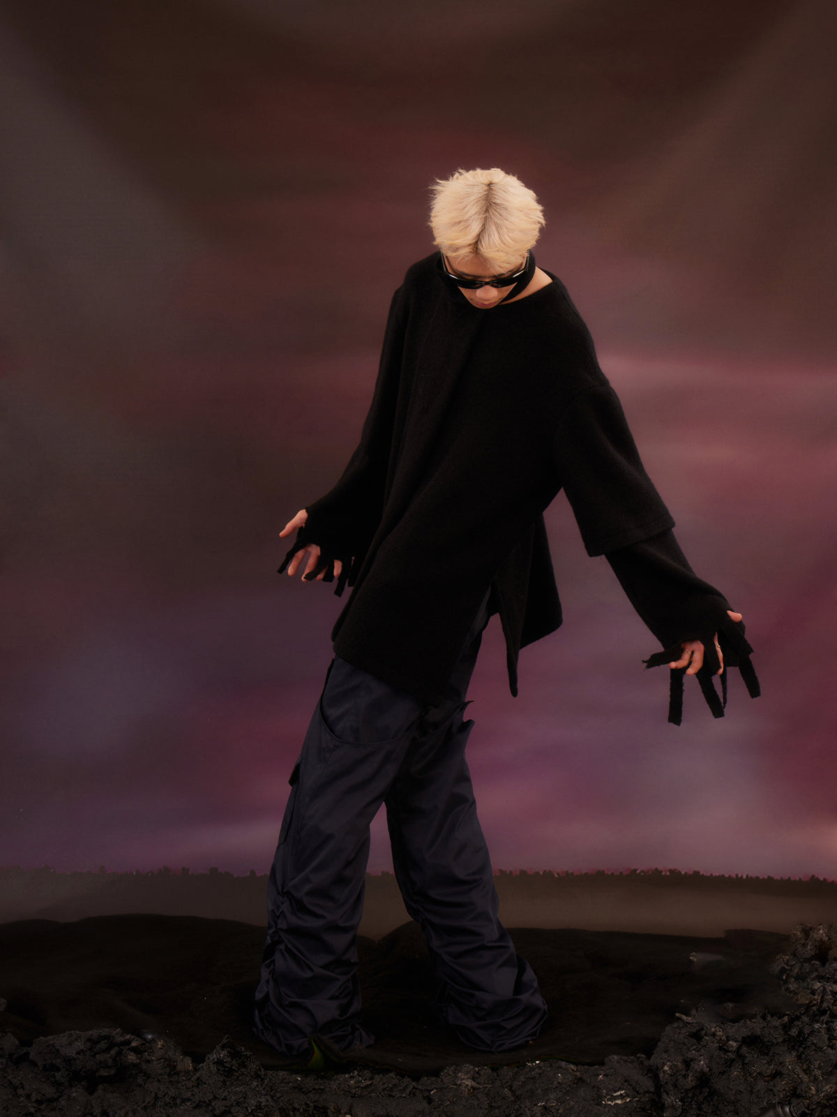 Black scarf tattered sweater